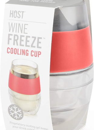 HOST Wine Freeze Cooling Cup, Plastic Double Wall Insulated Freezable Drink Chilling Tumbler with Freezing Gel | Wine Glasses for Red and White Wine, Set of 1, 8.5 oz, Coral
