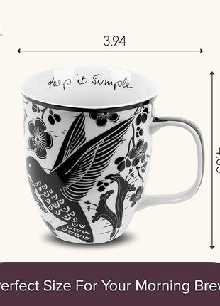 Karma Gifts 16 oz Black and White Boho Mug Hummingbird - Cute Coffee and Tea Mug - Ceramic Coffee Mugs for Women and Men, 1 Count (Pack of 1)