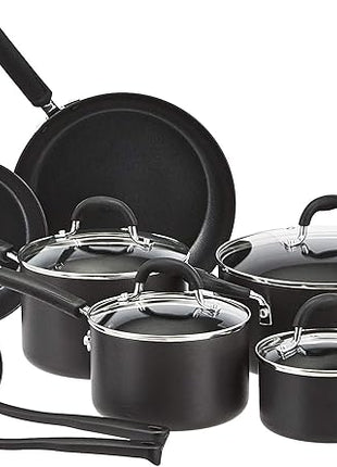 Amazon Basics Hard Anodized Non-Stick 12-Piece Cookware Set, Black - Pots, Pans and Utensils
