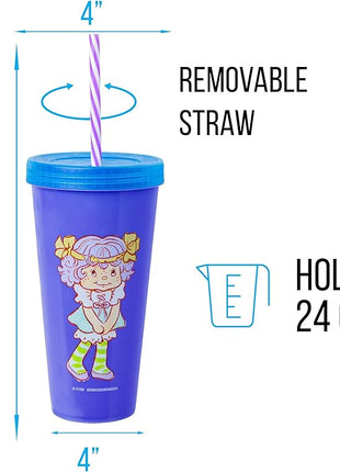 Silver Buffalo Strawberry Shortcake 4 Pack Color Change Plastic Tumbler Featuring Lemon Meringue, Orange Blossom, and Angel Cake, 24 Ounces