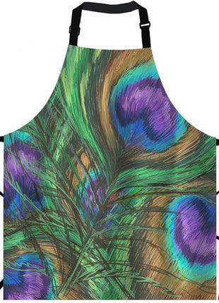 EKOBLA Peacock Feathers Aprons Animal Beautiful Colorful Digital Paint Shiny Green Purple Waterproof Resistant Chef Cooking Kitchen BBQ Adjustable Aprons for Women Men 27x31 Inch