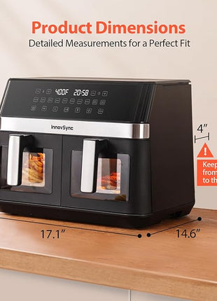 12QT Large Dual Air Fryer, 10-in-1 Double Zone Airfryer with 2×6QT Baskets, 60° Easy-Panel with Full Touchscreen, SyncCook Function, Viewing Window, Nonstick & Dishwasher Safe, 2 Dishes at Once, Black
