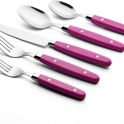 ANNOVA Silverware Set Stainless Steel Cutlery Color Handle With Rivet/Retro Flatware (Pink, 20 Pieces)