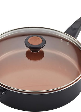 Farberware Glide Ceramic Nonstick Saute Pan / Frying Pan / Fry Pan with Lid and Helper Handle - 4 Quart, Black