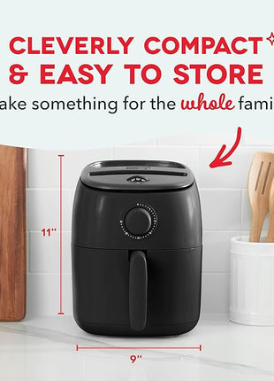 DASH Tasti-Crisp™ Electric Air Fryer Oven, 2.6 Qt., Black – Compact Air Fryer for Healthier Food in Minutes, Ideal for Small Spaces - Auto Shut Off, Analog, 1000-Watt