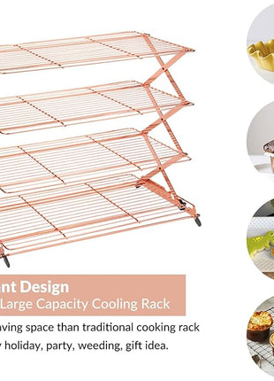 Geesta 2/3/4-Tier Collapsible Cooling Rack with Adjustable 3 Setting Design Stackable Cooling Roasting Cooking for Cookies Baking - Copper Cooking Utensils