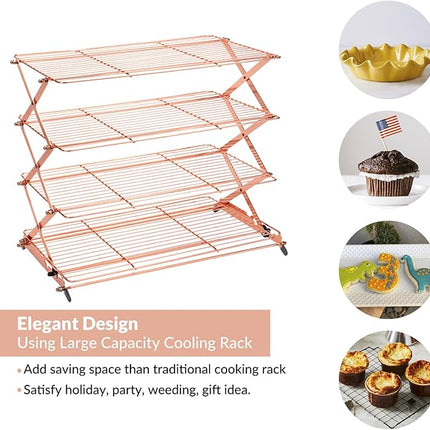 Geesta 2/3/4-Tier Collapsible Cooling Rack with Adjustable 3 Setting Design Stackable Cooling Roasting Cooking for Cookies Baking - Copper Cooking Utensils