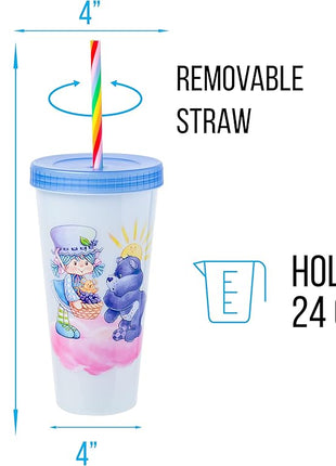 Silver Buffalo Care Bears Strawberry Shortcake Color Change Plastic Tumbler 4 Pack Featuring Orange Blossom Lemon Meringue Cheer Funshine Friend Blueberry Muffin Grumpy, 24 Ounces