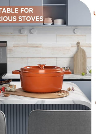 Miereirl 6.5 Quart Enameled Dutch Oven Pot with Lid, Cast Iron Dutch Oven with Dual Handles for Bread Baking, Cooking, Non-stick Enamel Coated Cookware (Orange)
