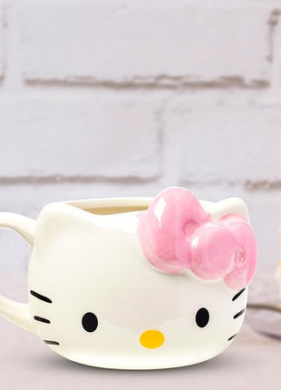 Silver Buffalo Sanrio Hello Kitty Pink Bow Ceramic 3D Sculpted Mug, 20 Ounces