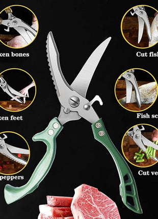 ANDONG Heavy Duty Poultry Shears, All-Purpose Kitchen Scissors for Food, Spatchcock Shears, Green