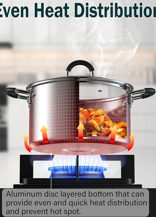 Cook N Home Stainless Steel Cookware Sets 10-Piece, Pots and Pans Kitchen Cooking Set with Stay-Cool Handles, Dishwasher Safe, Silver