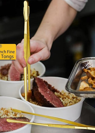 JETKONG 2 Pcs 12-Inch Cooking Tweezers Stainless Steel Food Tweezers Kitchen Tweezer Tongs (Gold)