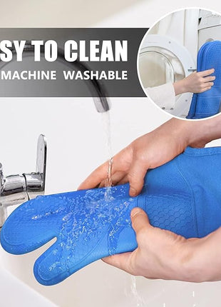 Rorecay 6pcs Oven Mitts and Pot Holders Sets for Kitchen, Extra Long Non-Slip Silicone Oven Gloves Heat Resistant 500 Degrees Potholders Hot Pads for Baking Cooking, Quilted Liner, Lake Blue