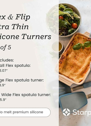 Starpack 'Flex & Flip' Flexible Silicone Turner Spatula Set (3 Pcs) - High Heat Resistant Spatulas for Cooking Egg 600°F - Silicone Pancake Turner Spatula, LFGB Grade Non Stick Rubber Kitchen Utensils