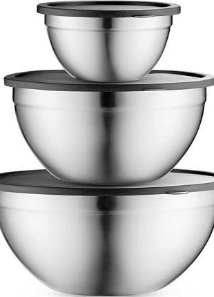 Mixing Bowls with Lids Set, Stainless Steel Mixing Bowls with Airtight Lids, Nesting Mixing Bowl Set for Space Saving Storage, Ideal for Cooking, Baking, Prepping & Food Storage