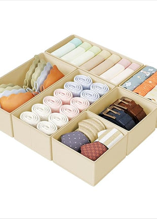 DIMJ Drawer Organizers Clothes, Set of 6 Dresser Organizer Bins, Fabric Closet Organizers and Storage, Shallow Drawer Dividers for Nursery, Clothing, Baby Clothes, Socks, Underwears, Tie (Beige)