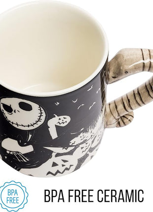 Silver Buffalo Disney Tim Burton's Nightmare Before Christmas Jack Skellington and Moonlight Snake 3D Sculpted Handle Ceramic Mug, 20 Ounces