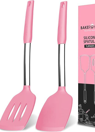 Silicone Spatula Set - Turner Spatulas Silicone Heat Resistant 600°F - Slotted & Solid Spatula for Cooking Fish, Eggs, Pancakes Flipper – Spatulas for kitchen use – Pink