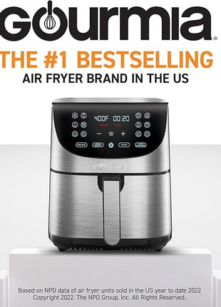 Gourmia Air Fryer Oven Digital Display 7 Quart Large AirFryer Cooker 12 Touch Cooking Presets, XL Air Fryer Basket 1700w Power Multifunction GAF778 Black and stainless steel air fryer FryForce 360°