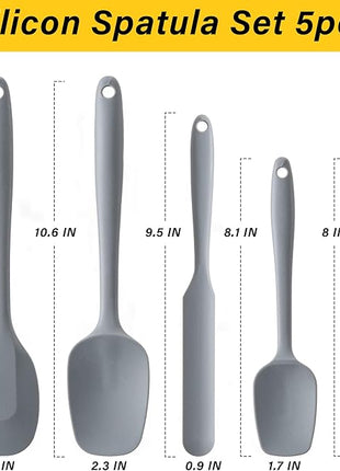 Silicone Spatula Set, 5 Piece Food Grade Rubber Spatulas for Baking, Cooking, and Mixing High Heat Resistant Non Stick Dishwasher Safe BPA-Free (Grey)