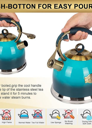 Tea Kettle -3.0 Quart Tea Kettles Stovetop Whistling Teapot Stainless Steel Tea Pots for Stove Top Whistle Tea Pot