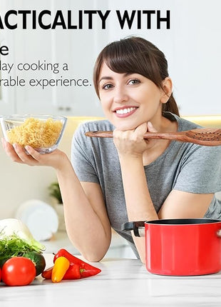 Wooden Spoons for Cooking 6 Piece, Natural Kitchen Utensils Spatula, Smooth Finish Wooden Cooking Utensils Spoons, Filter Spoon, Salad Fork