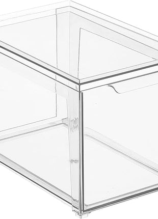 mDesign Plastic Stackable Closet Storage Organizer Bins with Pull Out Drawer for Cabinet, Desk, Shelf, Cupboard, or Dresser Organization - Lumiere Collection - 4 Pack - Clear