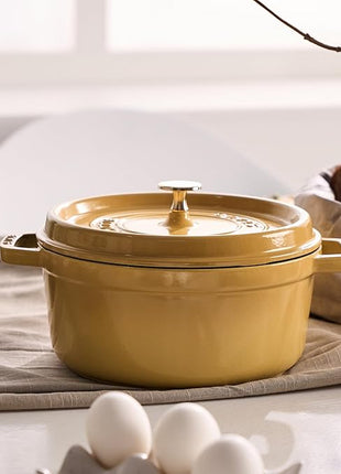 Staub Cast Iron Round Cocotte, Dutch Oven, 7-quart, serves 7-8, Made in France, Citron