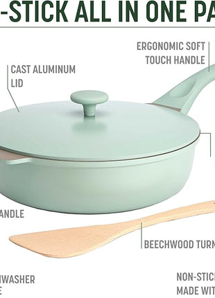 Goodful All-in-One Pan, Multilayer Nonstick, High-Performance Cast Construction, Multipurpose Design Replaces Multiple Pots and Pans, Dishwasher Safe Cookware, 11-Inch, 4.4-Quart Capacity, Sage Green