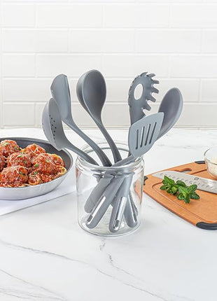 Restaurantware-Met Lux Kitchen Utensil Set, 1 Silicone Utensil Set - Consists 6 Pieces, High-Heat Tolerance, Dark Gray Silicone Kitchen Utensils, For No-Stick Cookware