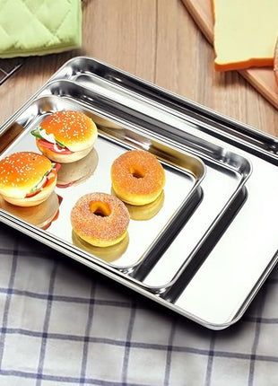 Baking Sheets 2 Pieces, Bastwe Cookie Sheets Set Stainless Steel Baking Pans Toaster Oven Tray Pans, Rectangle Size 12 × 10 × 1 inch, Rustproof & Healthy & Easy Clean & Dishwasher Safe