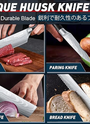 Huusk Japanese Kitchen Knife Set 6pcs with Gift Box, Butcher Knife Set for Meat Cutting, Cooking Knives with Meat Cleaver, Chef Knives Professional, Cool Mens Christmas Gift