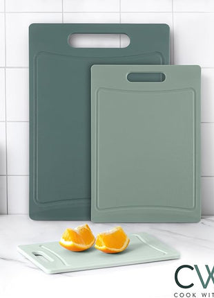 COOK WITH COLOR Non-Slip Cutting Board Set – Kitchen Essentials with Easy Grip Handle for Meat, Veggies, and Fruits, 3 Cutting Boards, Mint