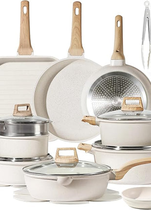 CAROTE Pots and Pans Set Nonstick, Cookware Set Induction Kitchen Cooking Set 26cs w/Frying Pans & Saucepans& Grill Pan