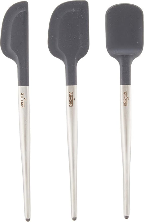 All-Clad Specialty Silicone Kitchen Gadgets 3 Piece Set, Spatulas Kitchen Tools, Kitchen Hacks Silver, Stainless Steel and Black