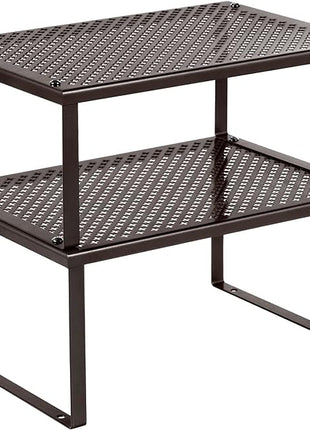 SONGMICS Spice Racks, Set of 2 Metal Cabinet Shelf Organizers, Countertop Organizers, Shelf Risers, Stackable, Expandable, Brown UKCS01BR