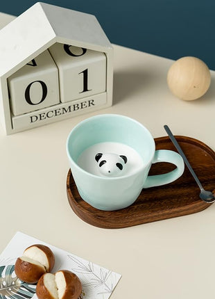 DIHOclub Panda Ceramic Cup Hidden 3D Animal Inside Mug,Cute Cartoon Handmade Figurine Mugs,Holiday and Birthday Gift for Coffee & Tea Lovers,12 OZ (Blue)