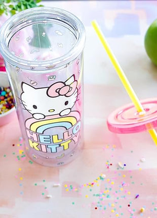 Silver Buffalo Sanrio Hello Kitty Plastic Tall Cold Cup with Lid and Straw, 20 Ounces
