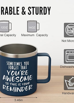 NOWWISH Inspirational Coffee Mug for Men, 14oz Vacuum Insulated Stainless Steel Cup, You Are Awesome Gift for Husband, Boyfriend, Dad - Navy Blue