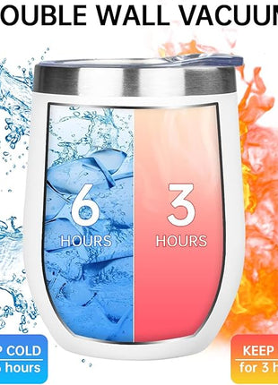 MEZMUT 12 Oz Insulated Wine Tumbler with Lid Double Wall Vacuum Stainless Steel Wine Glass Coffee Mug Insulated Tumbler Cup for Champaign, Cocktail, Beer (White, 1 Pack)