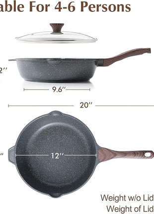 SENSARTE Nonstick Deep Frying Pan Skillet, 12-inch Saute Pan with Lid, Stay-cool Handle, Chef Pan Healthy Stone Cookware Cooking Pan, Induction Compatible, PFOA Free