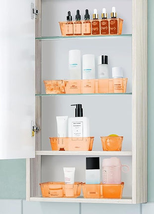 WOWBOX 25 PCS Plastic Drawer Organizer Set, 4 Sizes Desk Drawer Divider Organizers and Storage Bins for Makeup, Jewelry, Gadgets for Kitchen, Bedroom, Bathroom, Office, Clear Orange