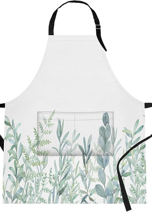 Britimes Watercolor Floral Botanical Apron Home Kitchen Cooking Baking Gardening for Women Men with Pockets 32x28 inch