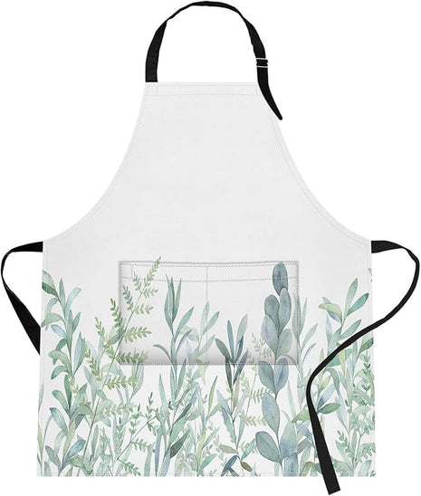 Britimes Watercolor Floral Botanical Apron Home Kitchen Cooking Baking Gardening for Women Men with Pockets 32x28 inch