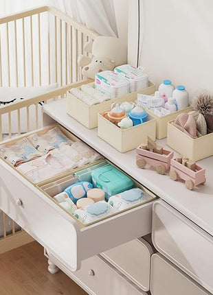 DIMJ Drawer Organizer Clothes, 20 Pack Dresser Organizer, Foldable Closet Organizers and Storage, Fabric Dresser Bins, Drawer Dividers for Nursery, Baby Clothes, Underwears, Sock (Beige)