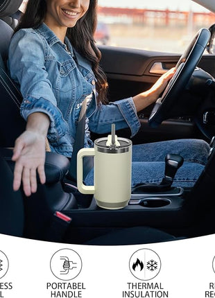 40 oz Tumbler with Handle,Tumbler with Lid and Straw,Double Wall Insulated Cup Stainless Steel Travel Mug(Cold for 34 Hours),Water Bottle for Iced Tea,Coffee,Cold Beverages(Cream White)