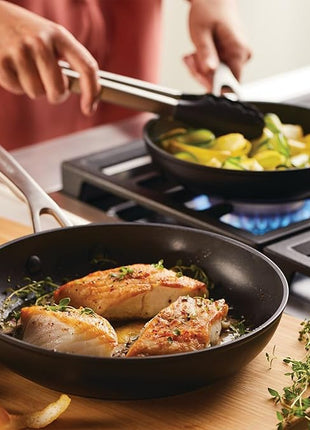 KitchenAid Hard Anodized Induction Nonstick Frying Pan Set With Lid, 3-Piece – 8 & 10 Inch Skillets, Durable, Even Heating, Dishwasher & Oven Safe, Easy-Clean, Matte Black