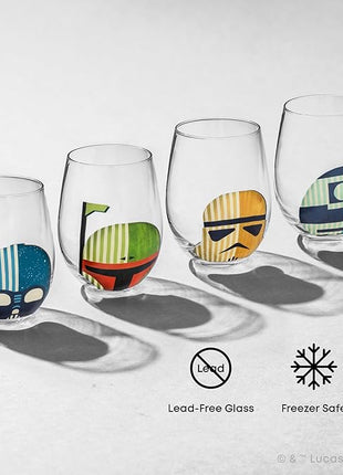 JoyJolt Star Wars™ Helmet Hues Tumblers Stemless Glasses. Set of 4 Large 19oz Glass Drinking Glasses, Wars Kitchen Gifts and, Collectibles for Adults