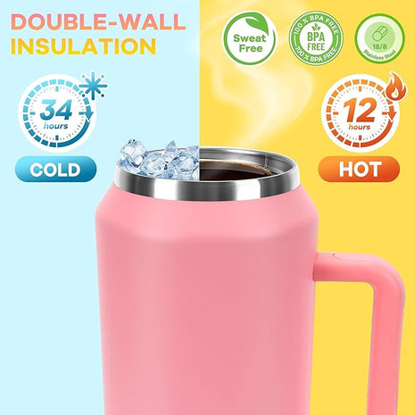 TaroKitc 64 oz Tumbler with Handle, Stainless Steel Insulated Travel Mug Iced Coffee Cup with Lids and Straw, Water Bottle Jug for Gym, Office, Home, Dishwasher Safe, BPA Free(Sky blue)